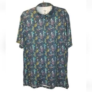 1764 Jazz Festival Polo Shirt Men Sz Large Blue AOP Golf Pickleball Athleisure